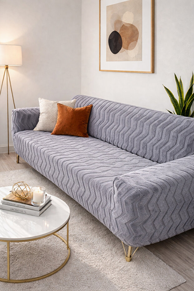 Lycra Elastic Slip-On Welsoft Fleece Sofa Cover Zigzag Pattern (product is 1 item)