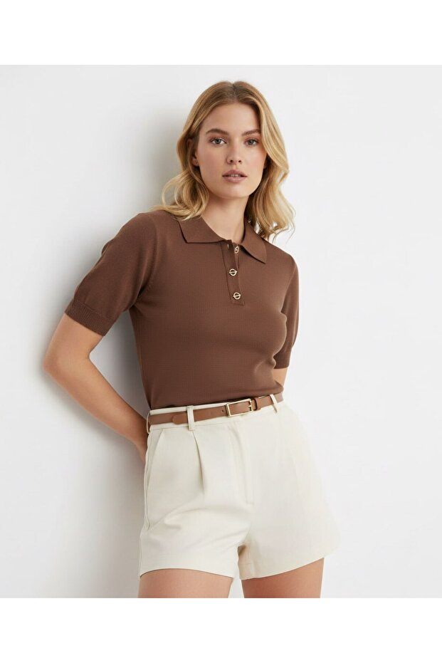 Polo Collar Soft-Textured Knitwear Blouse Ss26Bz0041