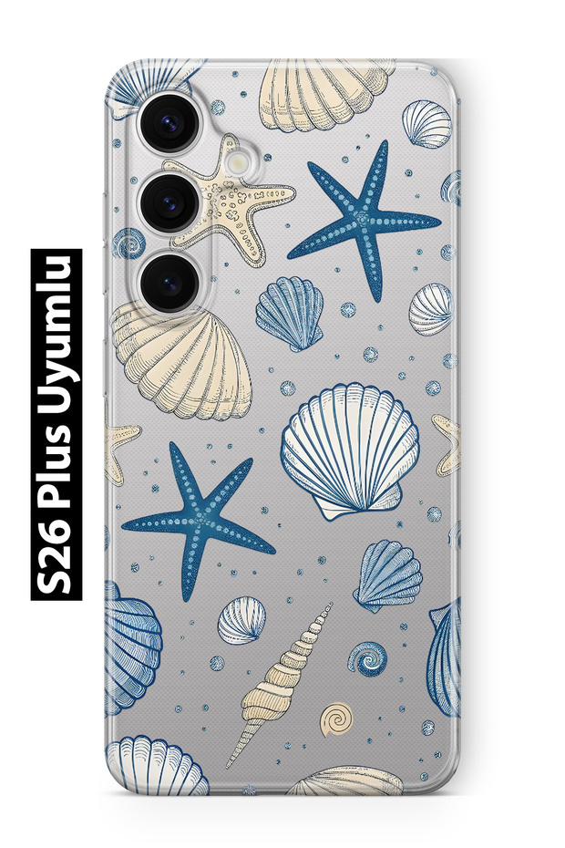 Samsung Galaxy S26 Plus Compatible Transparent Phone Case with Shell and Star Pattern