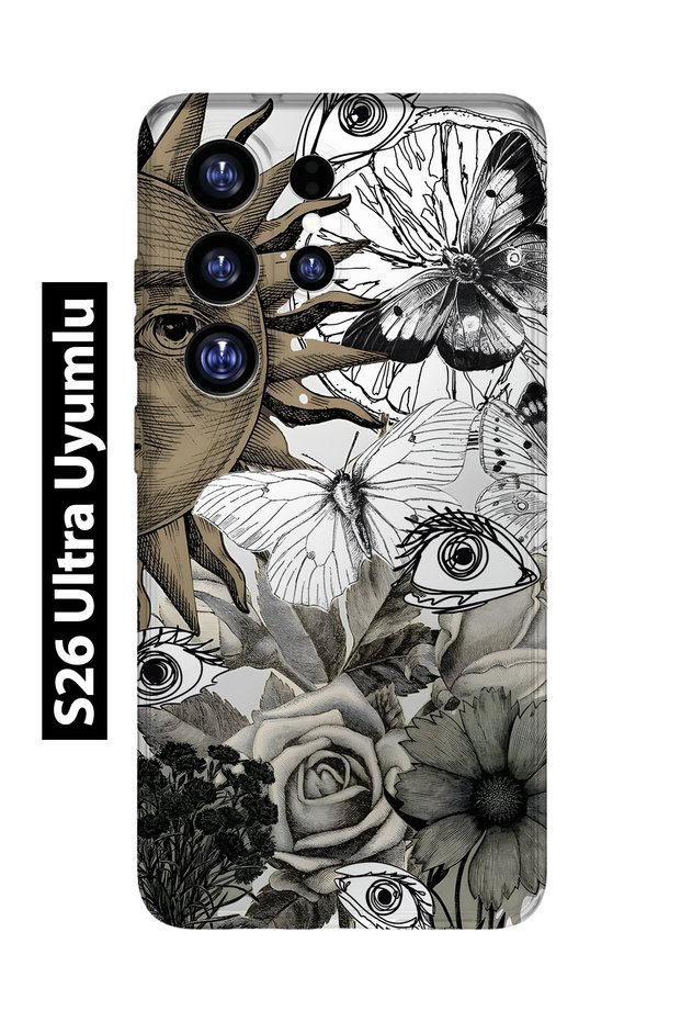 Samsung Galaxy S26 Ultra Compatible Sun and Eye Collage Pattern Transparent Phone Case