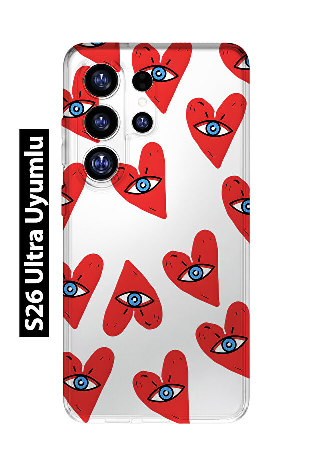 Samsung Galaxy S26 Ultra Compatible Transparent Phone Case with Eye Heart Pattern