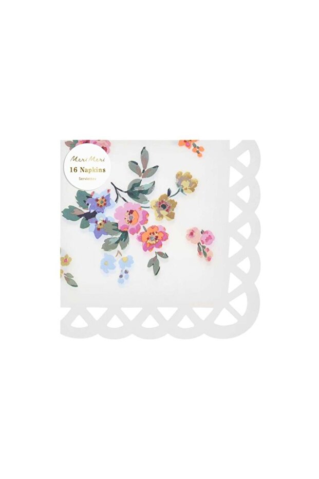 - Straw Textured Floral Napkin - L - 16 Pieces
