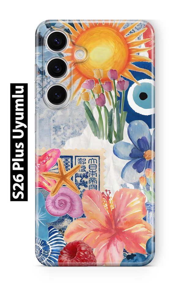 Samsung Galaxy S26 Plus Compatible Transparent Phone Case with Sunflowers and Evil Eye Pattern