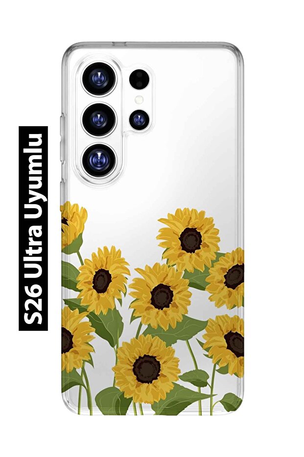 Samsung Galaxy S26 Ultra Compatible Sunflower Patterned Transparent Phone Case