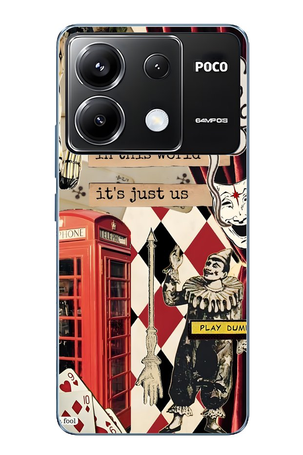 Poco X6 Pro Compatible Clown Collage Patterned Transparent Phone Case