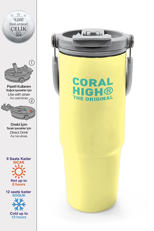 Yellow Steel Thermos with Straw and Direct Drinking Feature 900 ml 38752