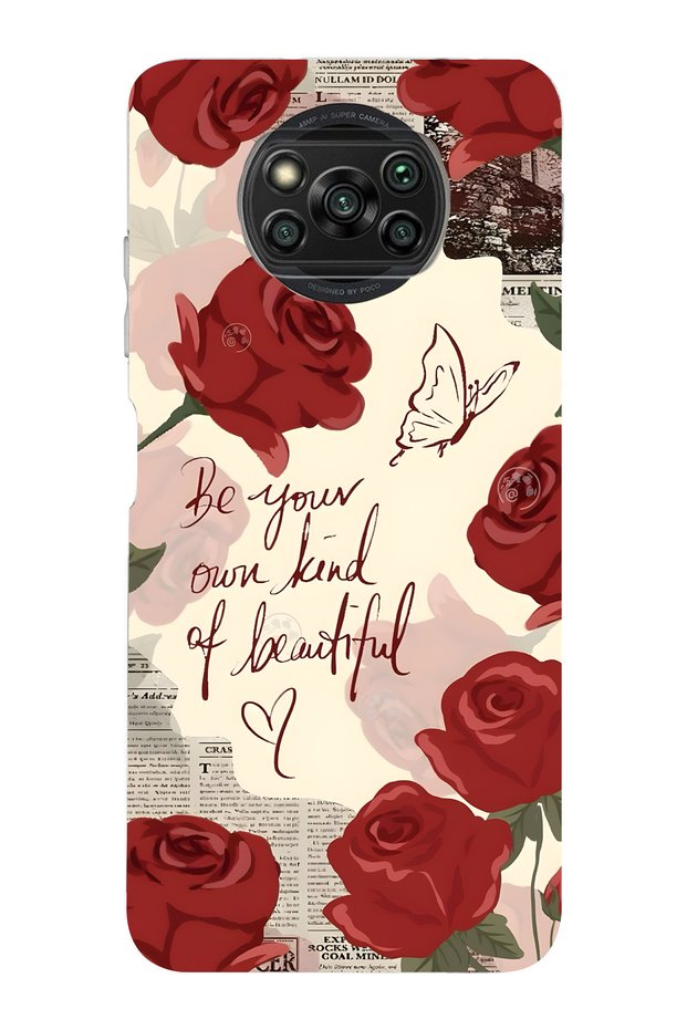 Poco X3 Nfc / X3 Pro Compatible Red Rose Pattern Transparent Phone Case