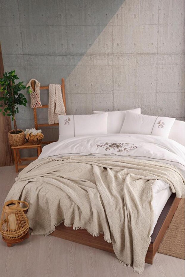 Mira 6 Piece 100% Cotton Double Duvet Cover Set Mink