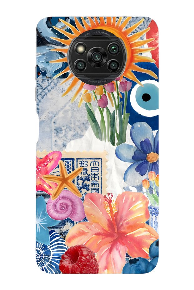 Poco X3 Nfc / X3 Pro Compatible Transparent Phone Case with Sunflowers and Evil Eye Pattern