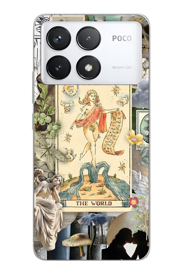 Poco F6 Pro Compatible Artistic Tarot Collage Pattern Transparent Phone Case