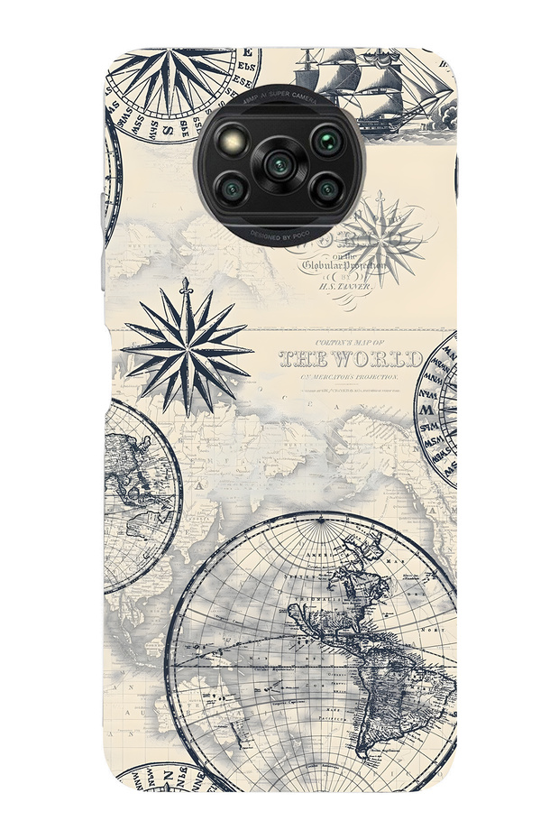 Poco X3 Nfc / X3 Pro Compatible Transparent Phone Case with World Map and Compass Pattern