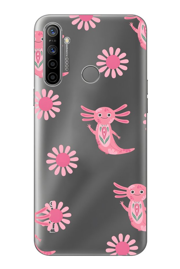 Realme 5I / 6I / C3 Compatible Pink Axolotl Patterned Transparent Phone Case