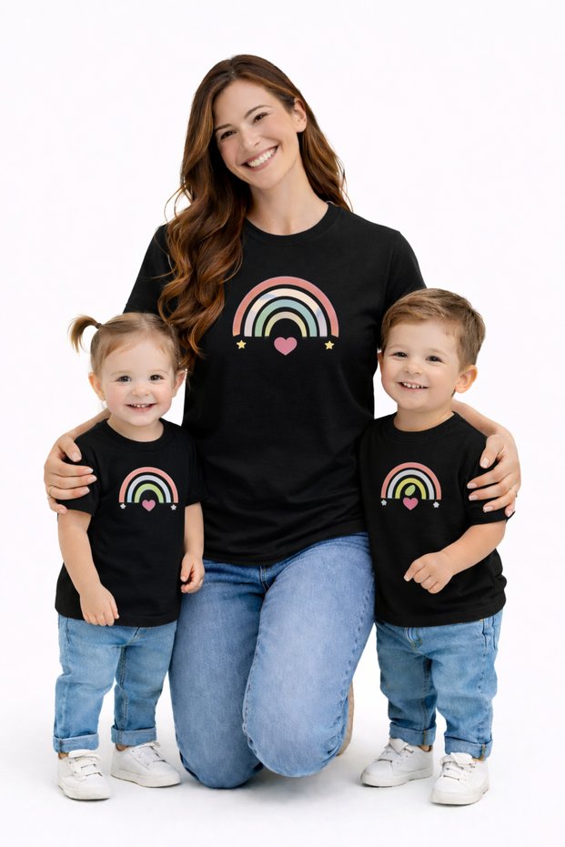 Mother Unisex Kids Combination Oversize T-Shirt Twin T-Shirt Colorful Lines Printed (Single Price)