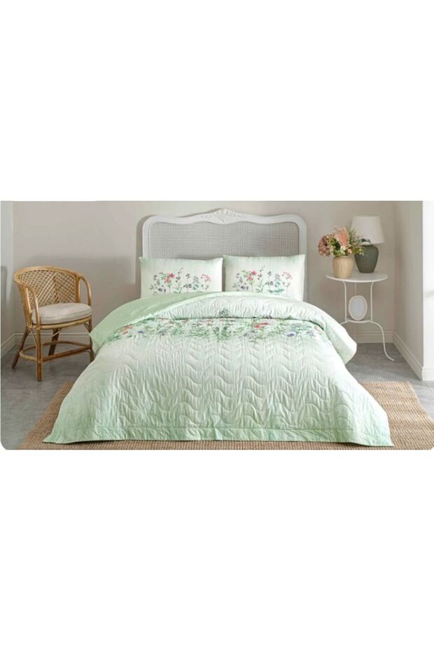 New Season Quilted Double Duvet Cover Set Lioren Green