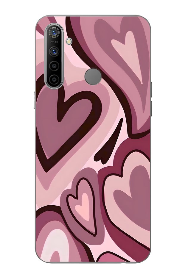 Realme 5I / 6I / C3 Compatible Burgundy Heart Pattern Transparent Phone Case
