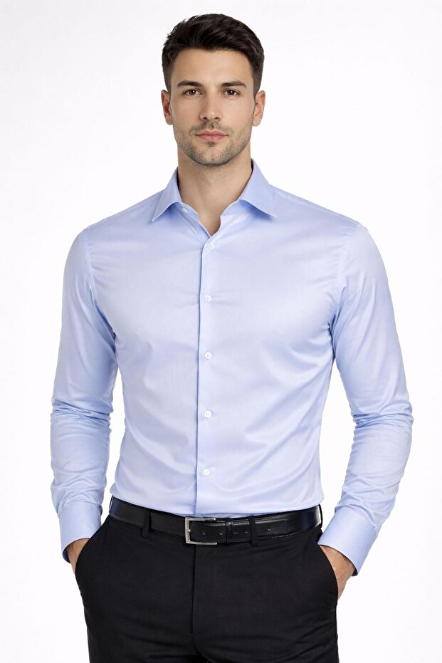 Slim Fit Long Sleeve Easy Iron Cotton Satin Men's Shirt
