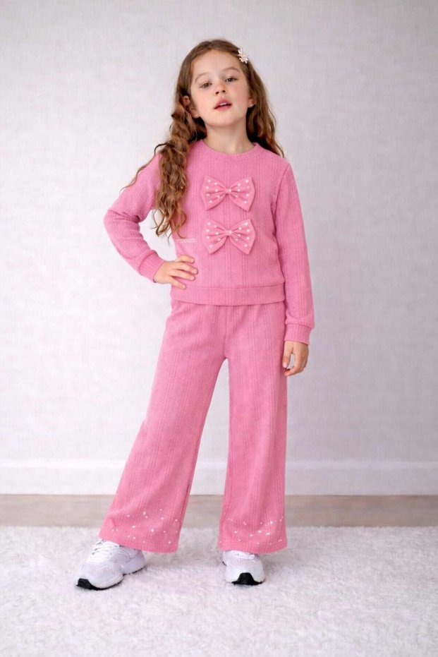 Girl's Stylish Bow Appliqué Double Set 3-11 Years Old I in School, Park I Girl's Set I Ruffle Fabric