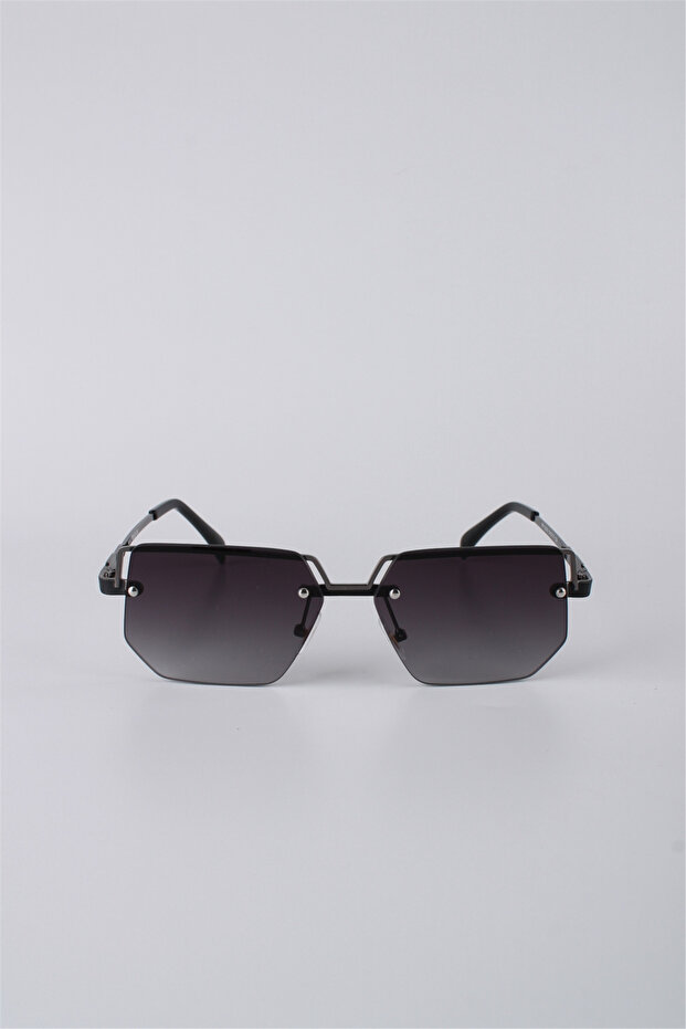 Geometric Rimless Metal Sunglasses Black Smoked Gradient Glass Unisex Gg25Mp2930R04