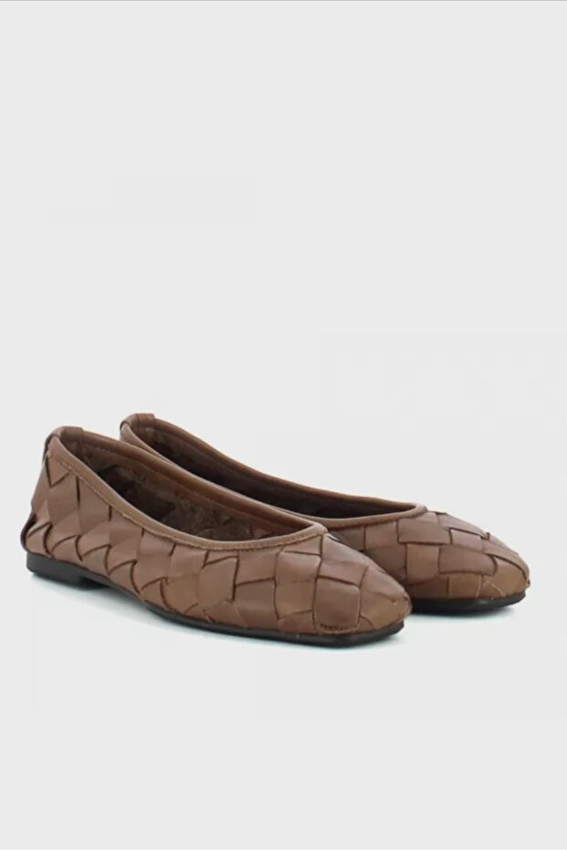 Genuine Leather Hand-Knitted Brown Ballet Flats