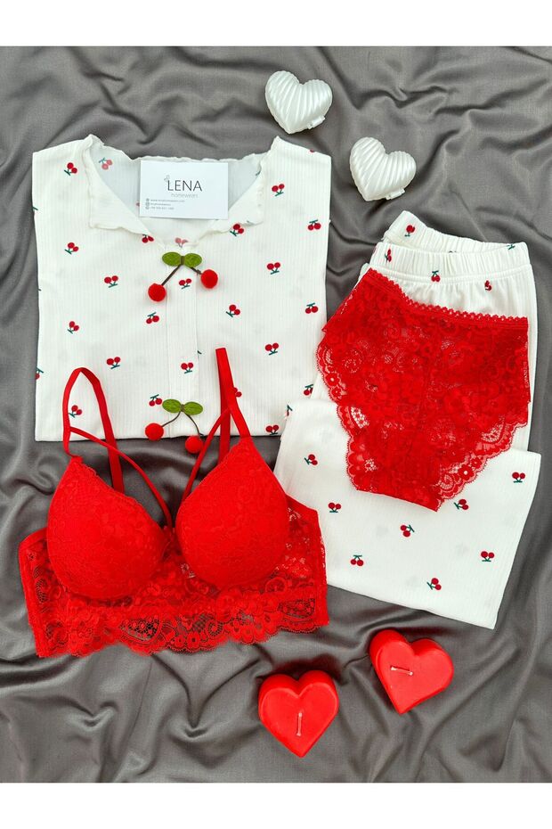 Women's Oslo Fabric Patterned Short Sleeve Pajama Set with Underwear