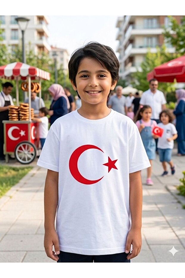 Unisex Children's T-Shirt with Turkish Flag and Moon Star
