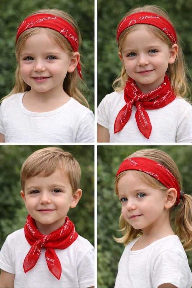 23 April Atatürk Signed Red Scarf Hair Bandana with Flag
