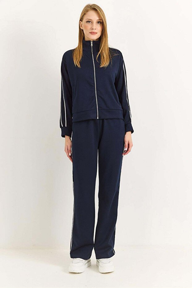 Women's Modal Stripe Detailed Tracksuit Set Navy Blue