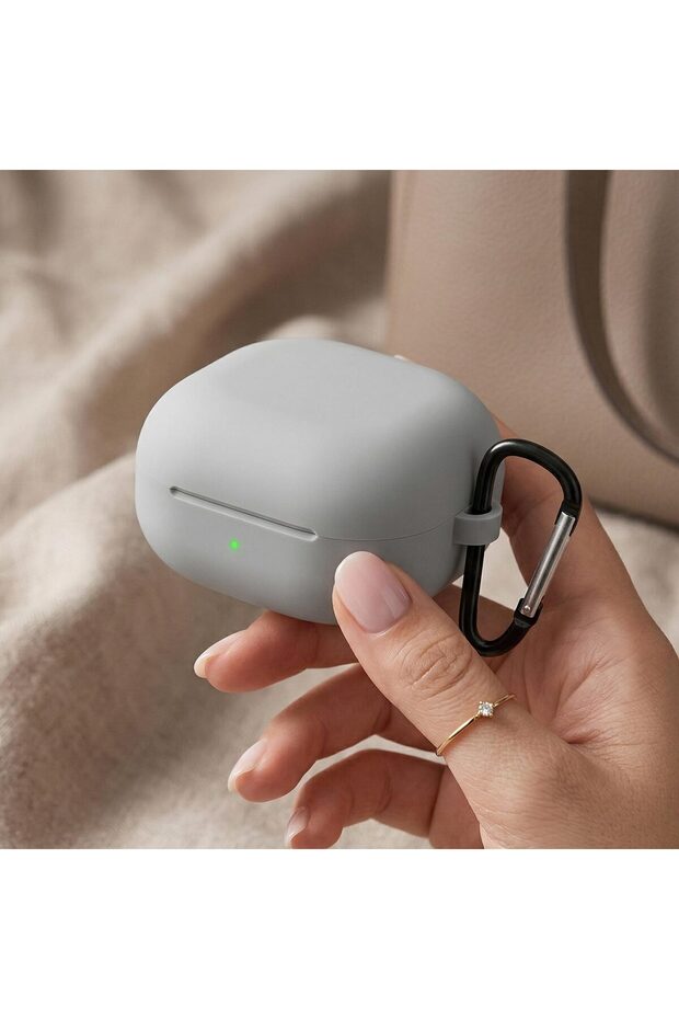 حافظة CaseOnn Galaxy Buds 4 Pro مع حزام تثبيت من السيليكون غير اللامع باللون الرمادي