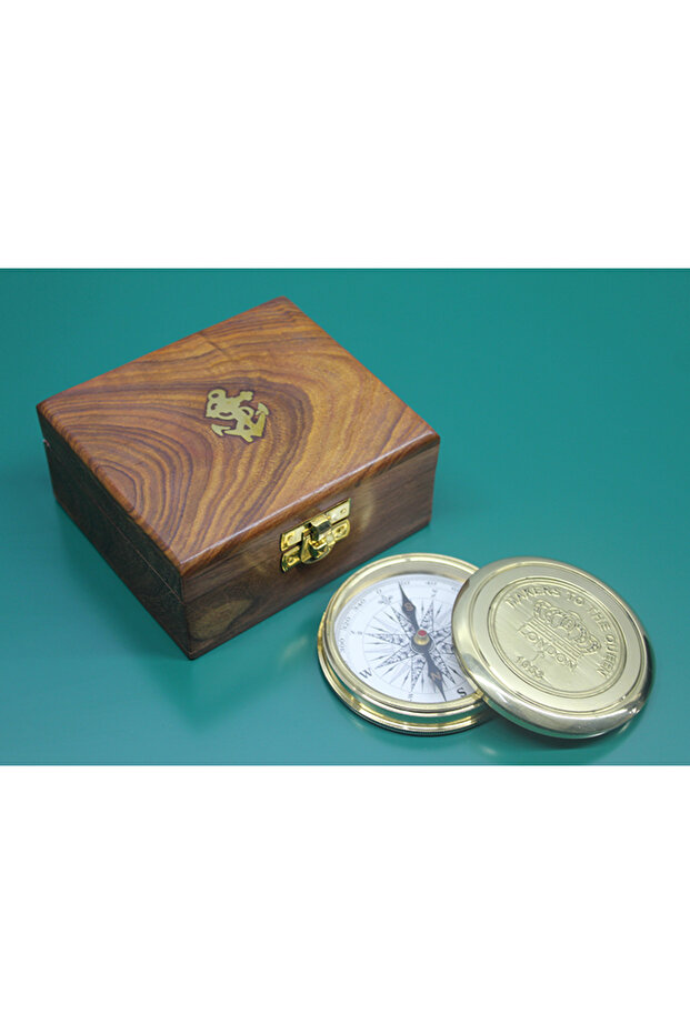 Brass Compass with Wooden Box