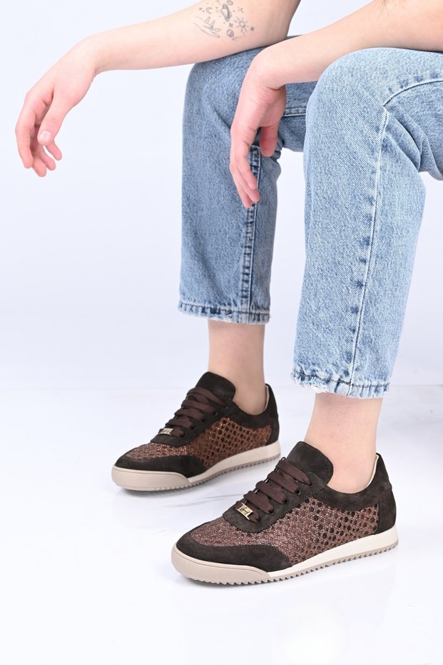 Lace-Up Mesh Thermo Sole Genuine Leather Sneaker 338-7091 Women's Shoes