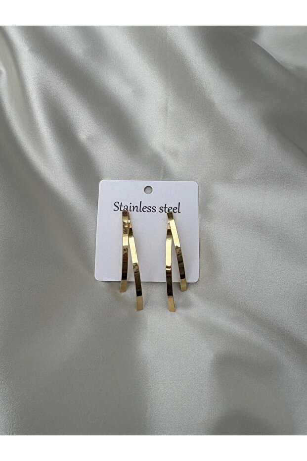 Lunor Half Hoop Gold Steel Dangle Earrings