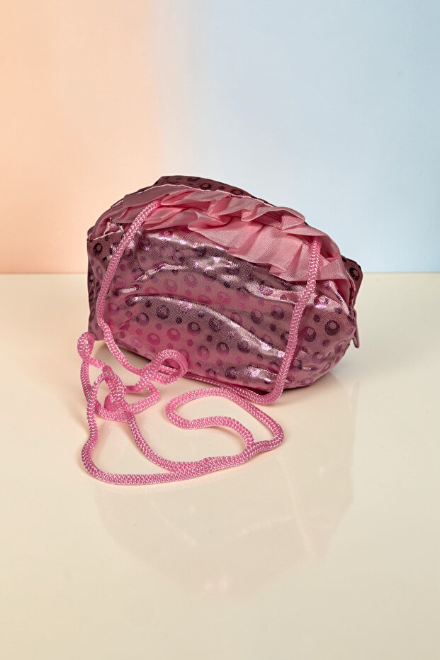 Girl's Shiny Drawstring Handbag - Children's Evening Dress Accessory - Small Handbag with Shiny Pattern
