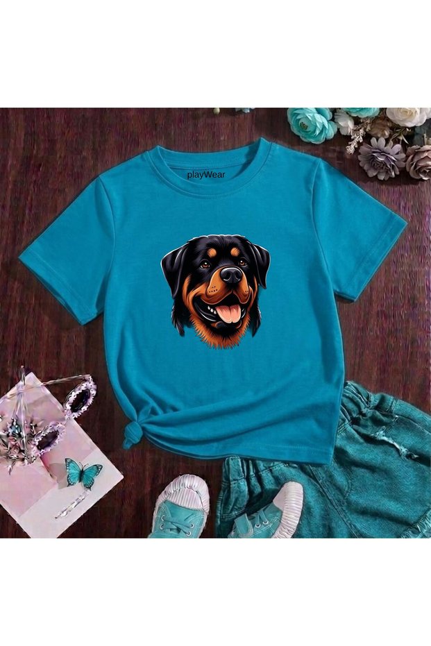 Rottweiler Printed 100% Cotton Crew Neck Kids Unisex T-Shirt 5 6 -7 8-9 10 -11 12 Years Old
