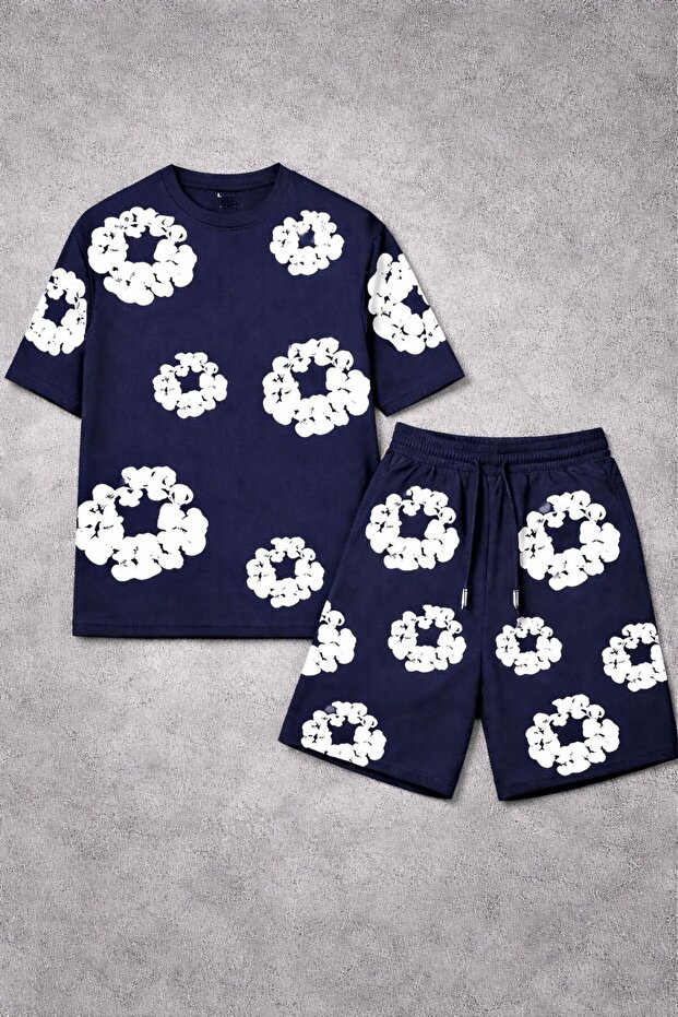 Oversize Unisex Shorts T-Shirt - 3D Puff Embossed Printed Floral Pattern