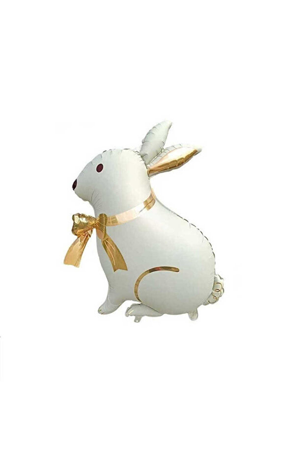 Gold Bow Cream Rabbit Foil Balloon 84X72