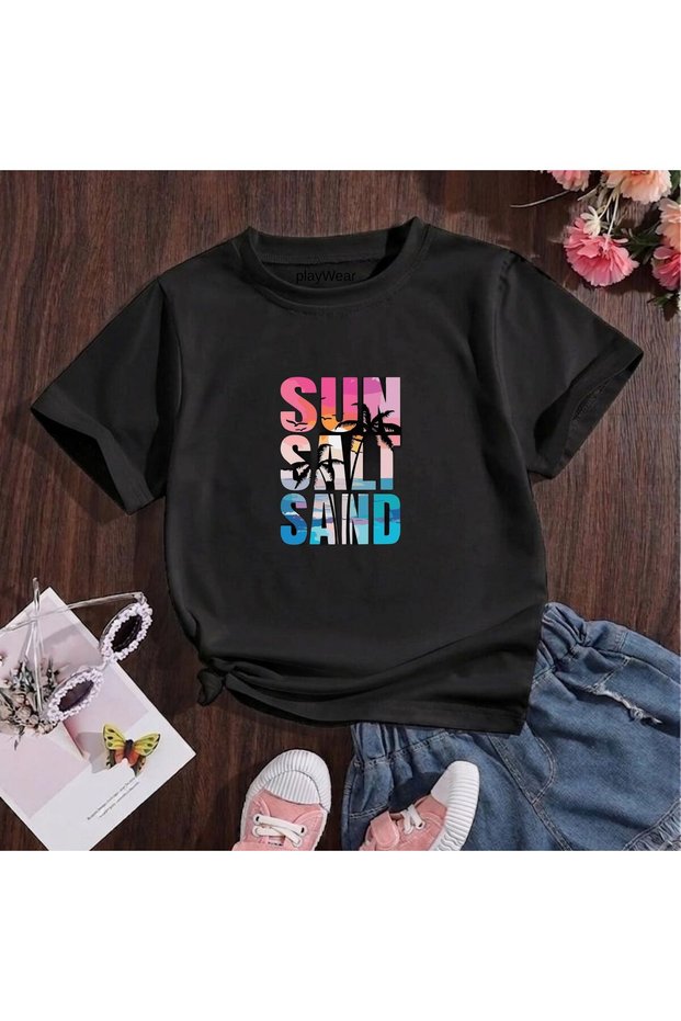 Sun Salt Sand Printed 100% Cotton Crew Neck Kids Unisex T-Shirt 5 6 -7 8-9 10 -11 12 Years Old