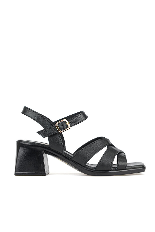 , Women's Genuine Leather Heeled Sandals 161992Z19031 Black