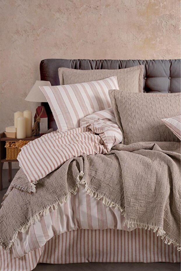 Bona 7 Piece 100% Cotton Double Bedspread Duvet Cover Set Tile