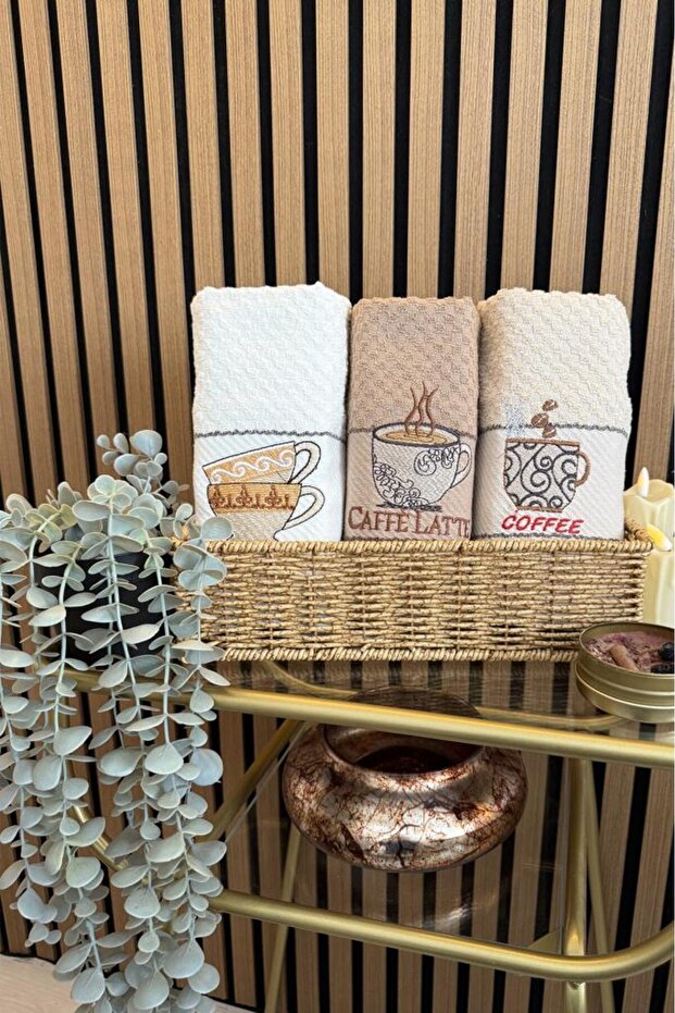 Coffee Embroidered 3-Piece Picnic Towel Set 40X60 cm