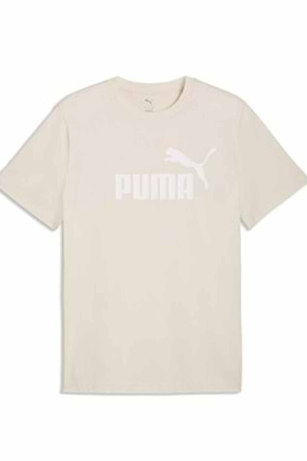 Men's Beige Logo Printed 100% Cotton Crew Neck Casual T-Shirt