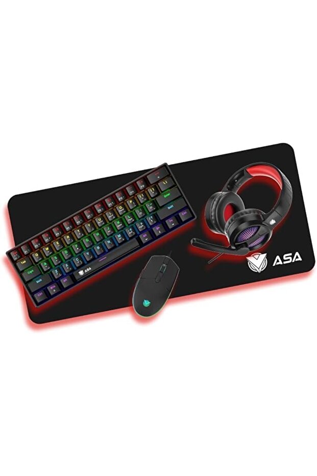 4 in 1 Professional Gaming Bundle - RGB Backlit Mechanical Keyboard (61 Keys Blue Switch)