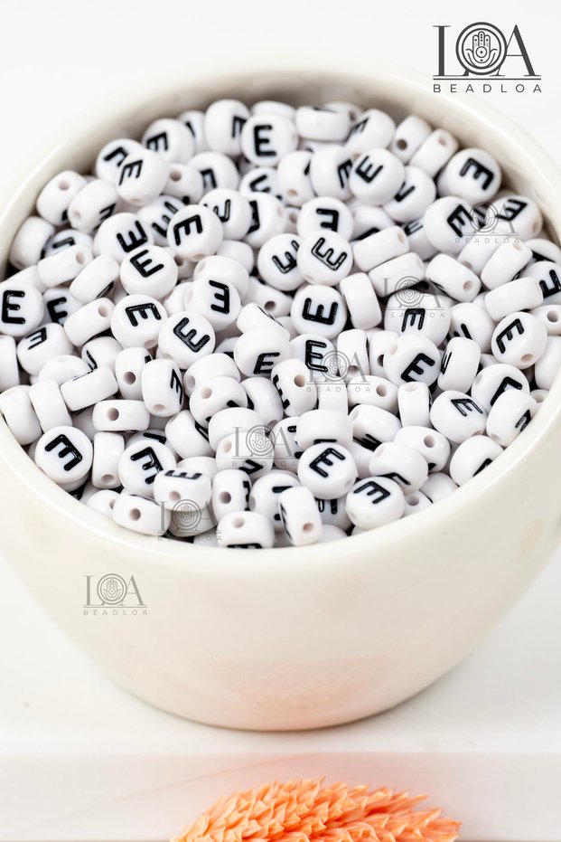 4X7 mm Flat Single Letter - E - Alphabet Beads Lettered Beads 100 Pieces