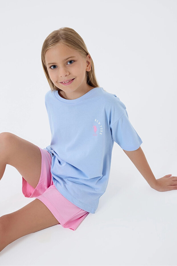 Us2512 girls short sleeve shorts set
