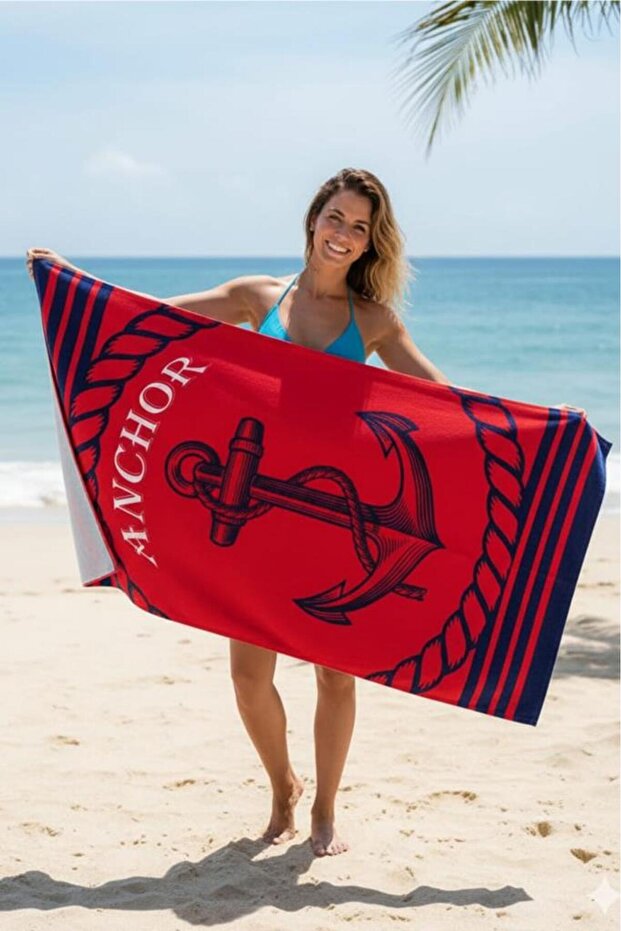 Anchor 100% Cotton 75X150 cm Beach Towel Claret Red