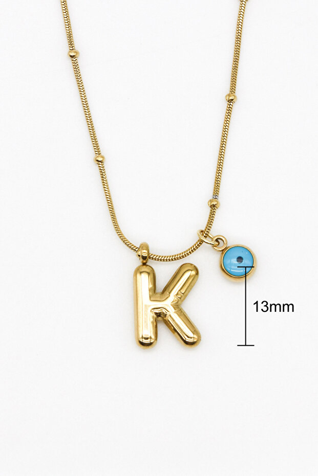 Steel Evil Eye Beaded Balloon Letter K Necklace