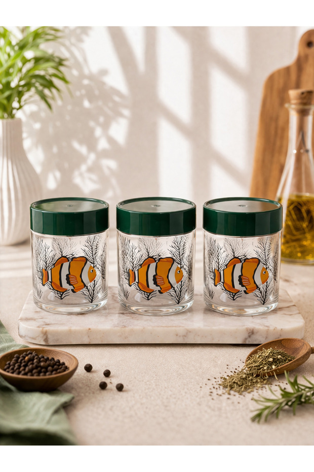 3-Piece Fish Glass Spice Jar 300 Ml.