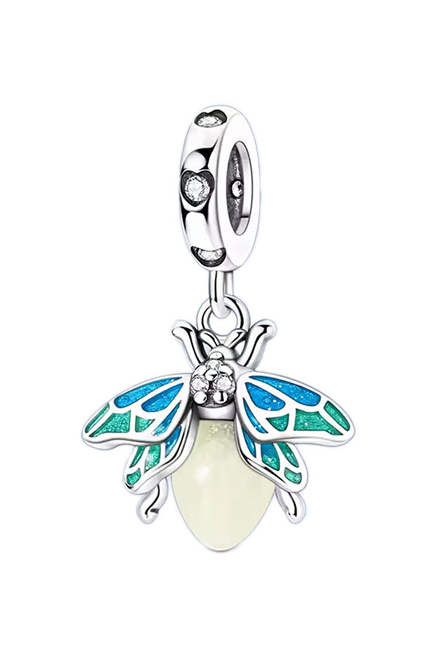 Turquoise Winged Glow-In-The-Dark Firefly Dangle Charm