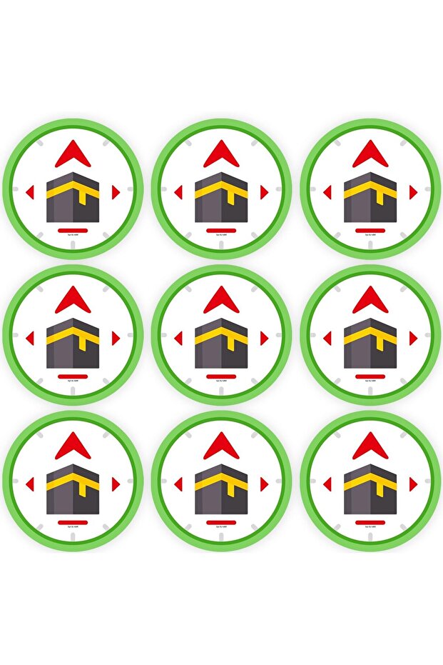 9 Pack Qibla Direction Self Adhesive Sign Sticker Round for Muslim Kaaba Prayer (Size, 15x15cm)