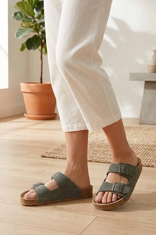 Women's Double Buckle Cork Sole Anatomical Daily Slippers Rs-7