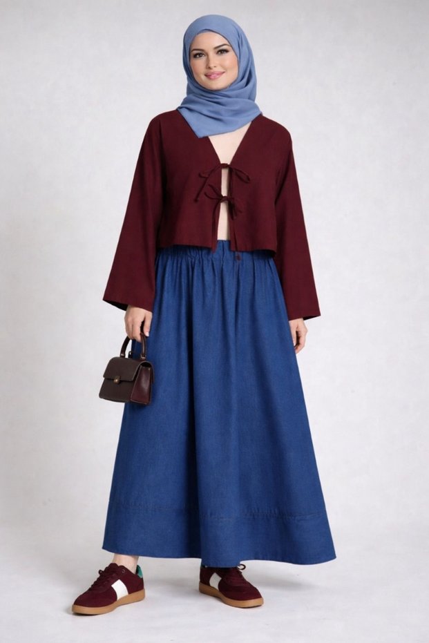 Tie-Front 2-Lace Kimono Shirt Modern Hijab Stylish New Season Skirt Top Kimono
